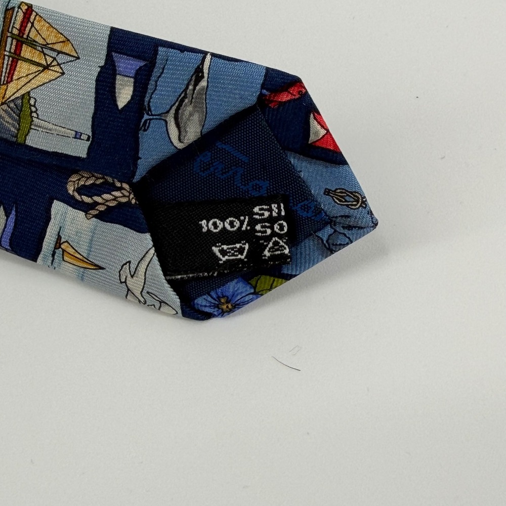 Salvatore Ferragamo Mens Silk Tie Navy Blue Nautical Sailboat Anchor Italy 2803 - Picture 4 of 6